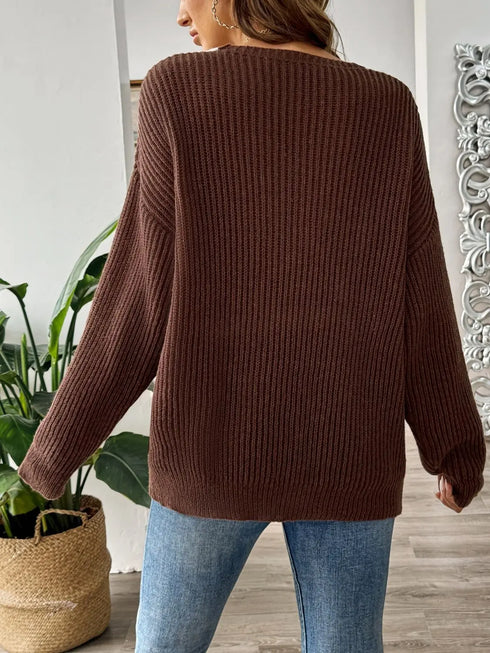 'Kiana' Dropped Shoulder Long Sleeve Sweater - Celes Fashion
